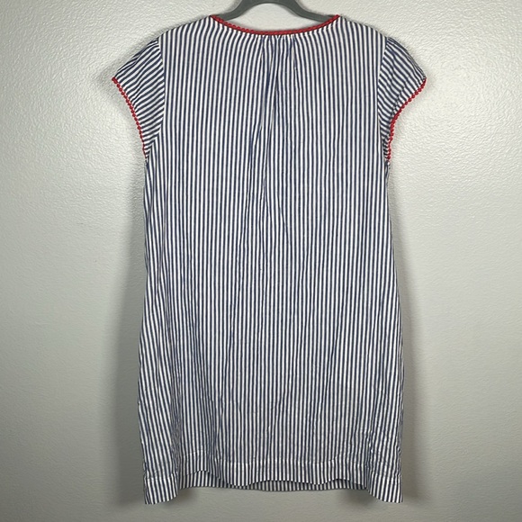 Boden blue & white striped Pom Pom linen blend tunic dress w/pockets size 14 - Picture 6 of 9